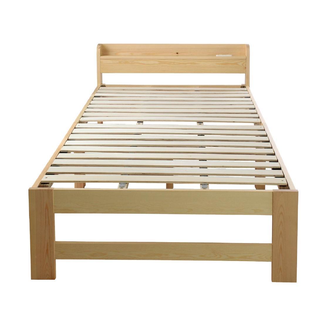 ベッドフレーム すのこ シングル 木製 天然木 ヘッド 棚 新品 送料込み