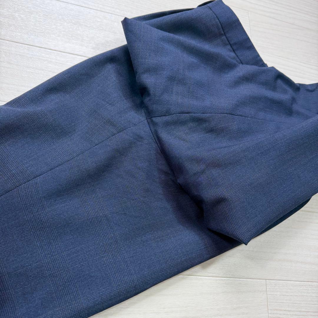 極美品 スーツセレクト 高級生地 ゼニア グレンチェック ネイビー スーツ M