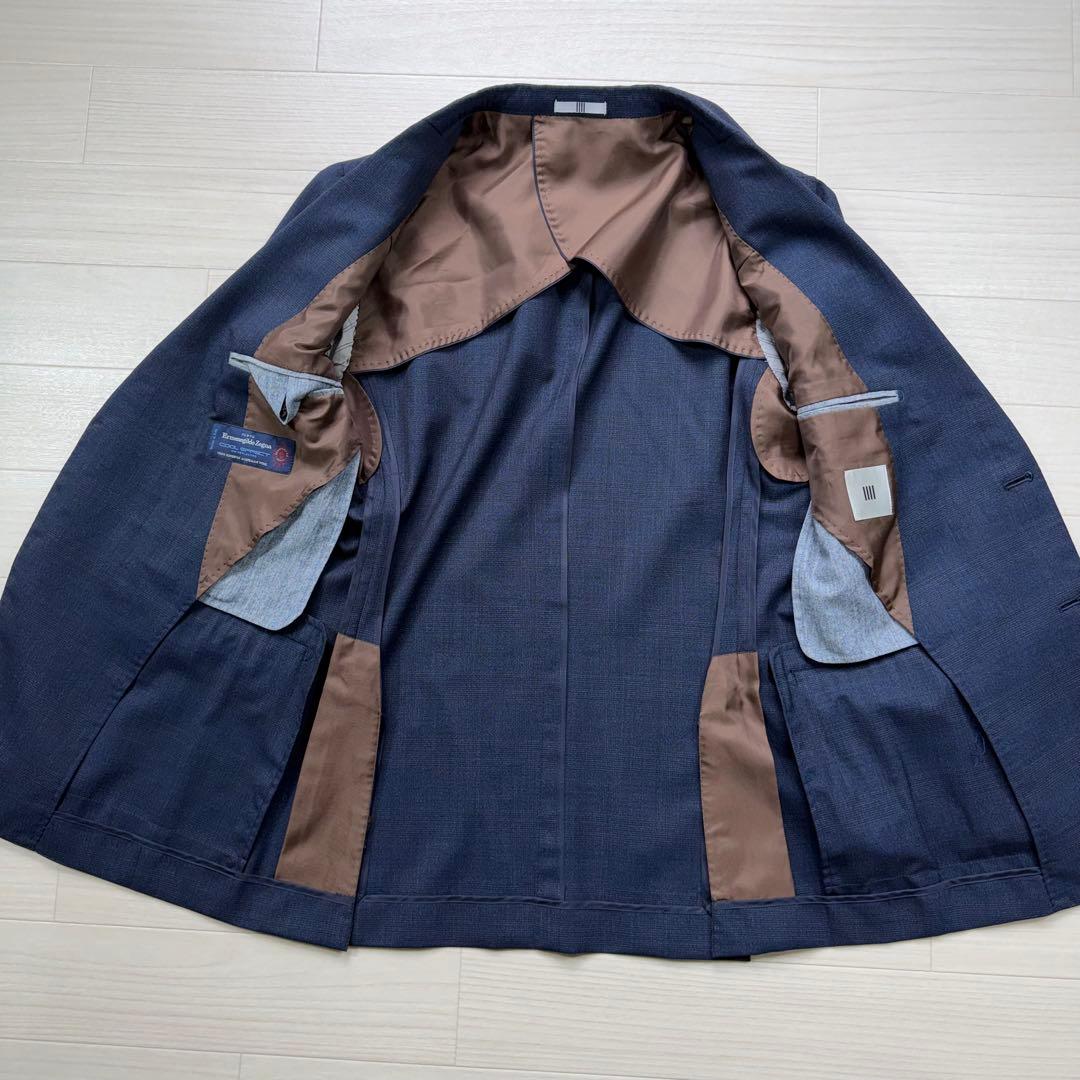 極美品 スーツセレクト 高級生地 ゼニア グレンチェック ネイビー スーツ M