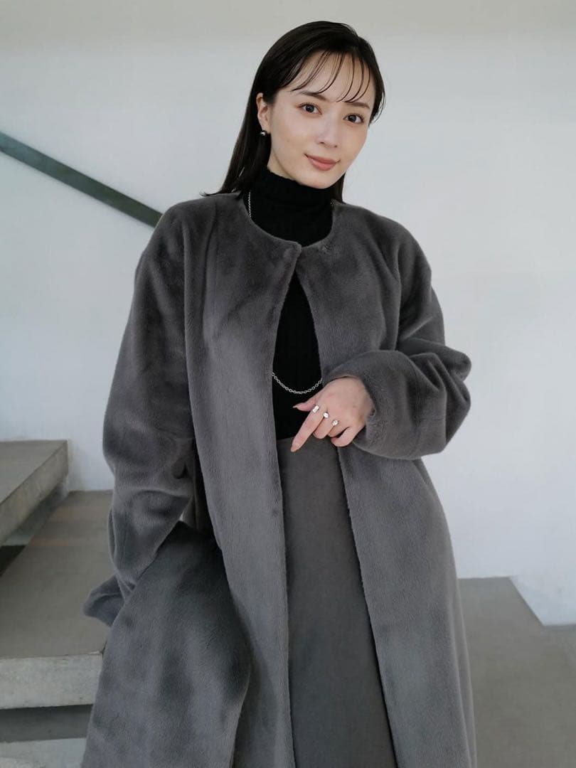 anuans ECOPEL ノーカラーファーコート