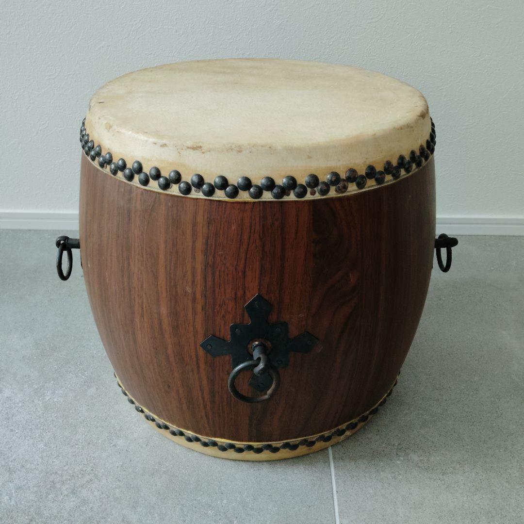 和太鼓 長胴 一尺 φ30cm 木製皮張 鉄製取手4箇所 撥 台付セット