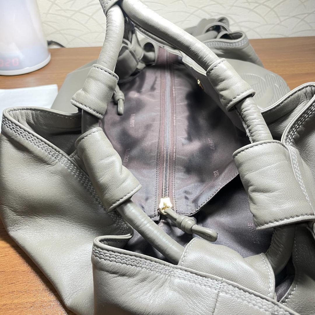 【美品】LOEWE ナッパアイレ ハンドバッグ 羊革 シルバーグレー アナグラム