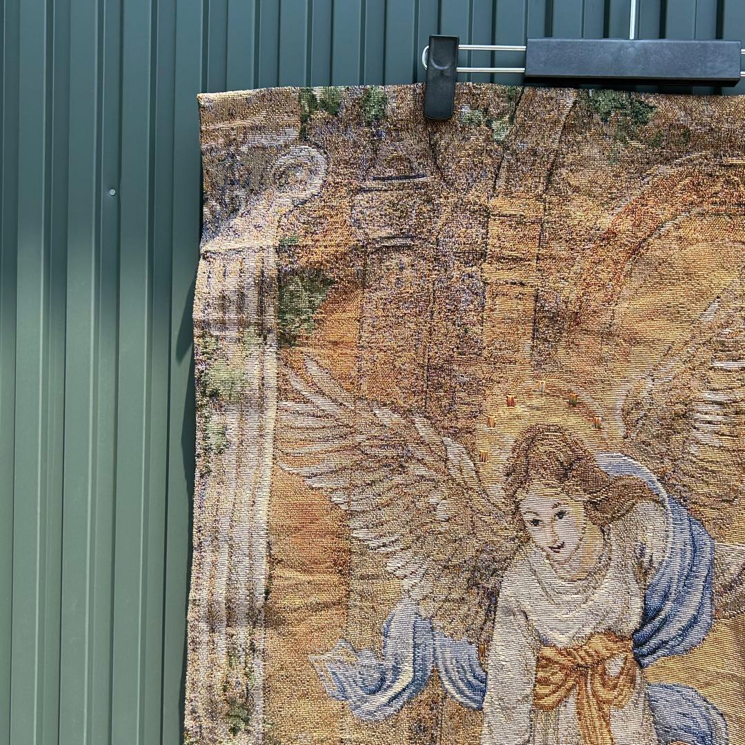 フランスアンティーク　タペストリー　大天使ガブリエル　作家名あり　ゴブラン織り