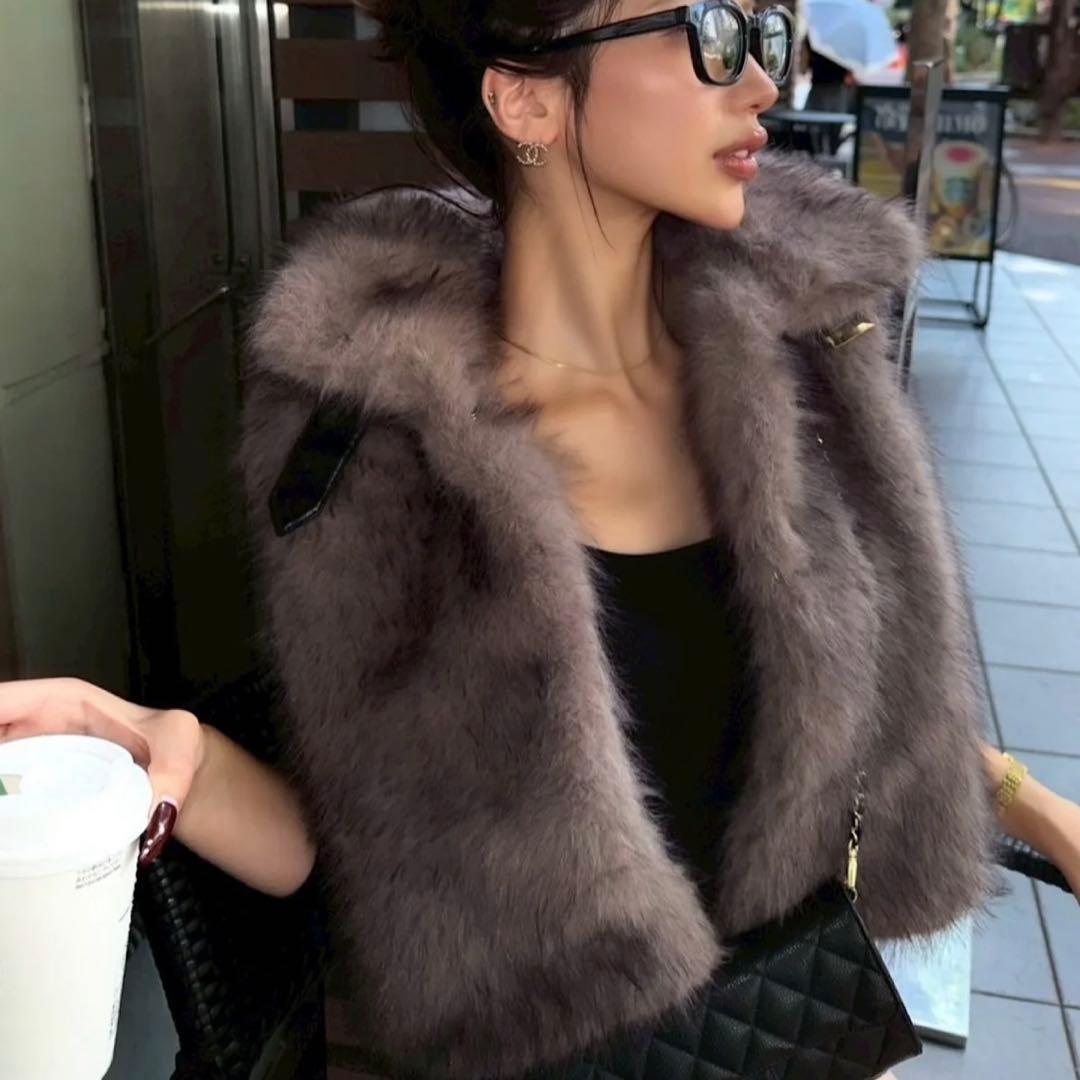 DIANTE プレミアムエコファーベルトベスト ブラウン