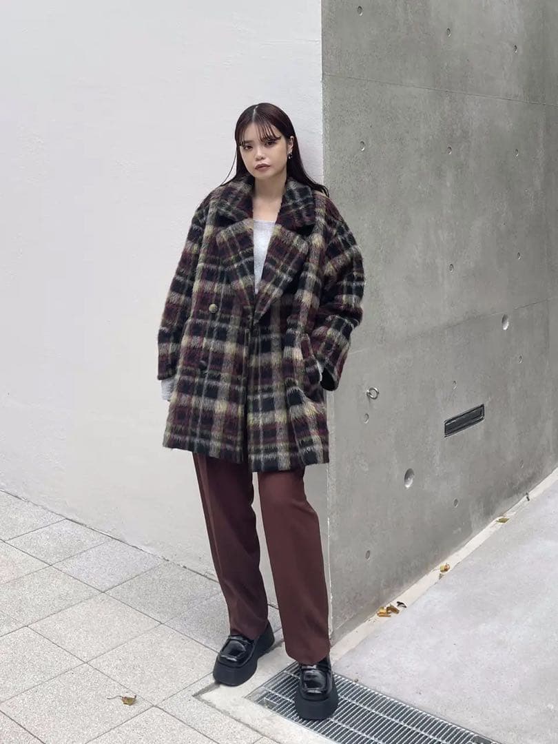ジャケット・アウター AMERI ADORABLE SHAGGY CHECK COAT M