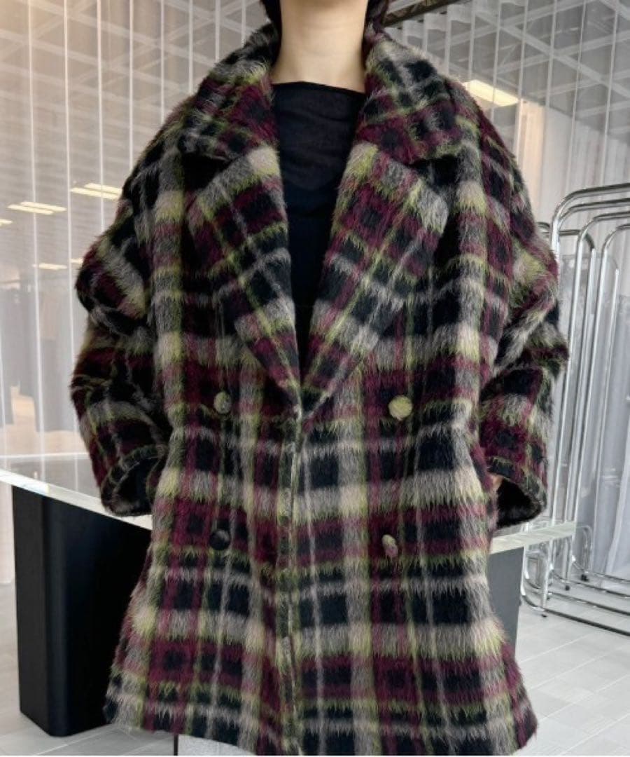 ジャケット・アウター AMERI ADORABLE SHAGGY CHECK COAT M