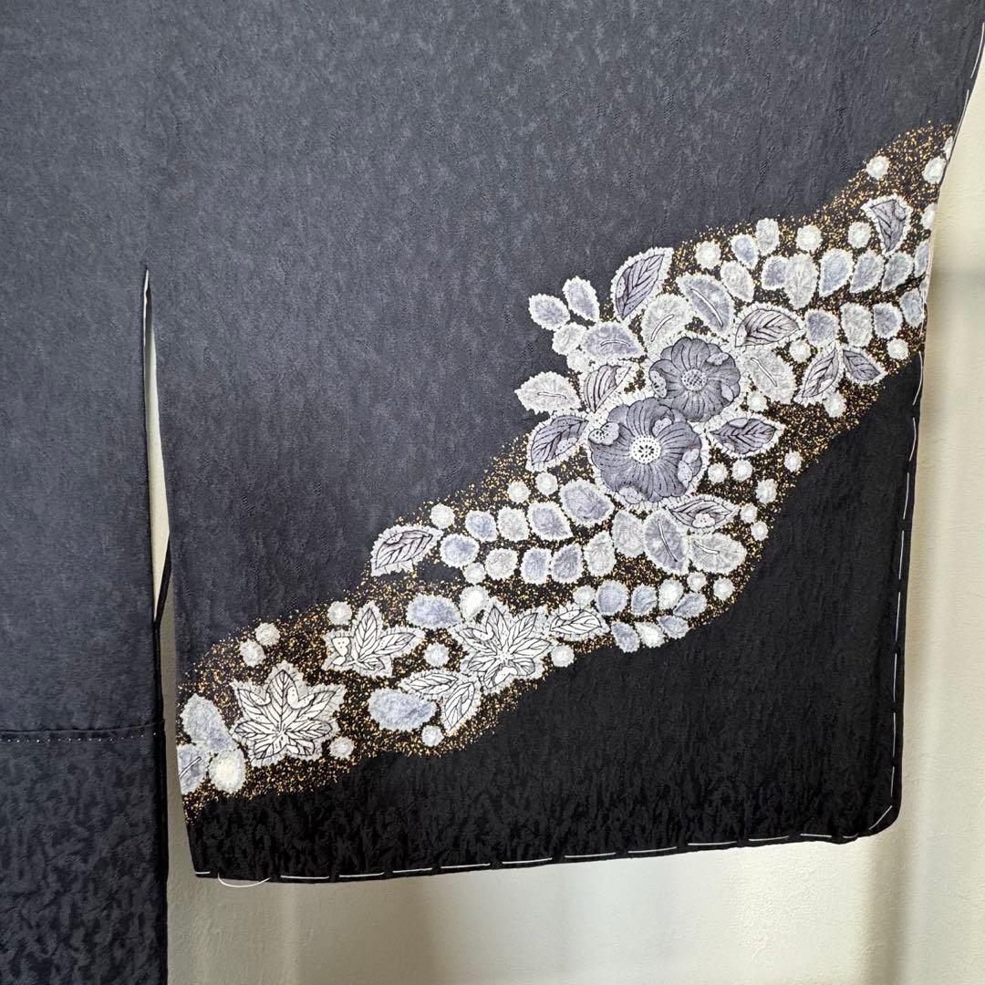 秋冬　しつけ付　林淳一　作家物　辻が花　着物　訪問着　162 現代　墨色　黒