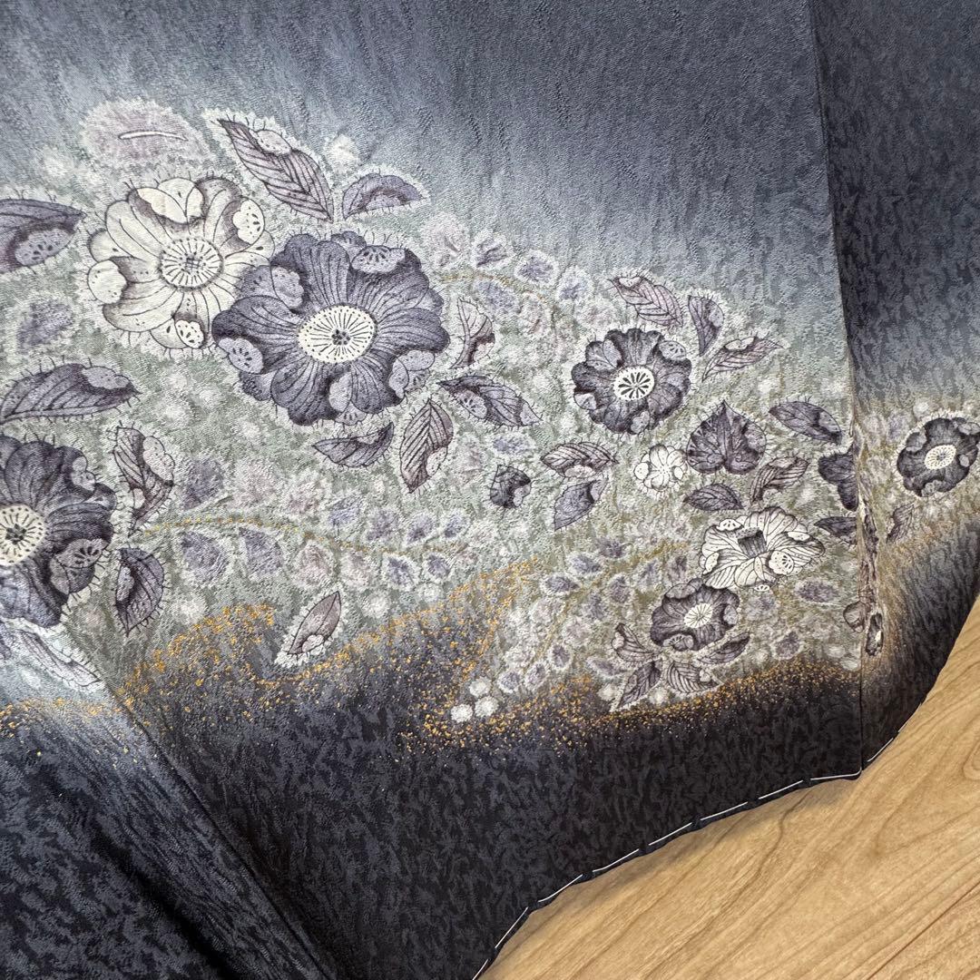 秋冬　しつけ付　林淳一　作家物　辻が花　着物　訪問着　162 現代　墨色　黒