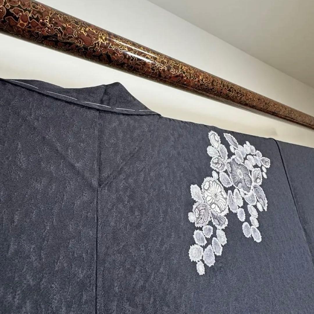 秋冬　しつけ付　林淳一　作家物　辻が花　着物　訪問着　162 現代　墨色　黒