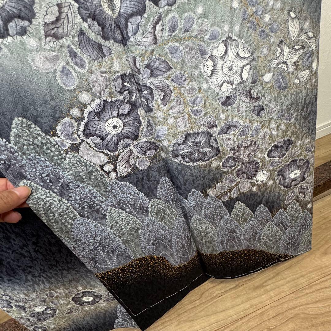 秋冬　しつけ付　林淳一　作家物　辻が花　着物　訪問着　162 現代　墨色　黒