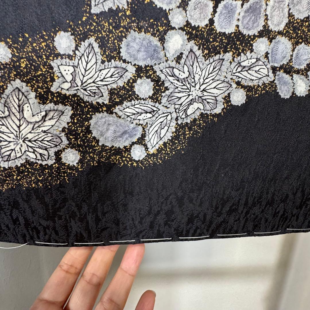 秋冬　しつけ付　林淳一　作家物　辻が花　着物　訪問着　162 現代　墨色　黒