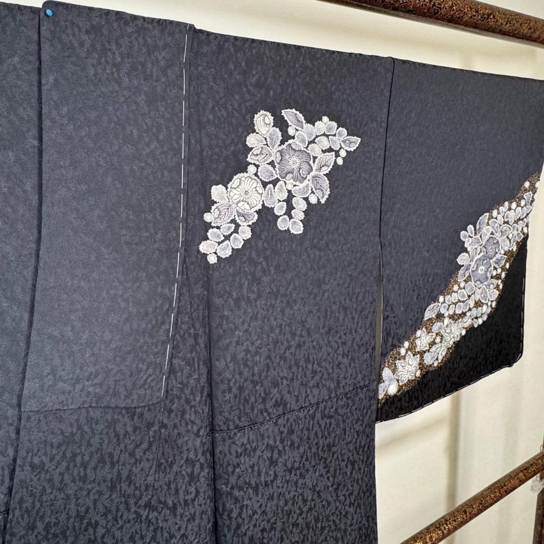 秋冬　しつけ付　林淳一　作家物　辻が花　着物　訪問着　162 現代　墨色　黒