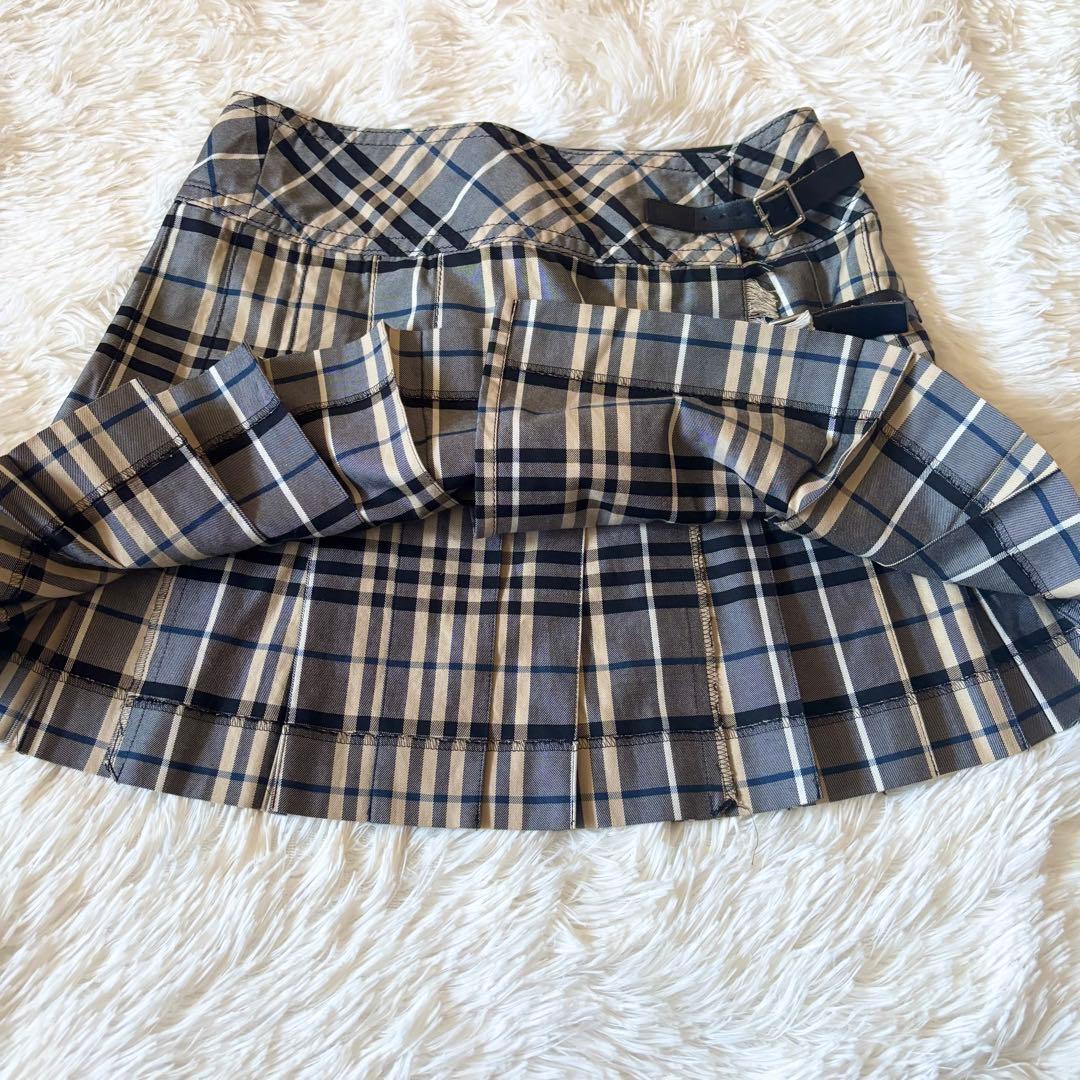 BURBERRY BLUE LABEL 2連 ベルト付 プリーツスカート