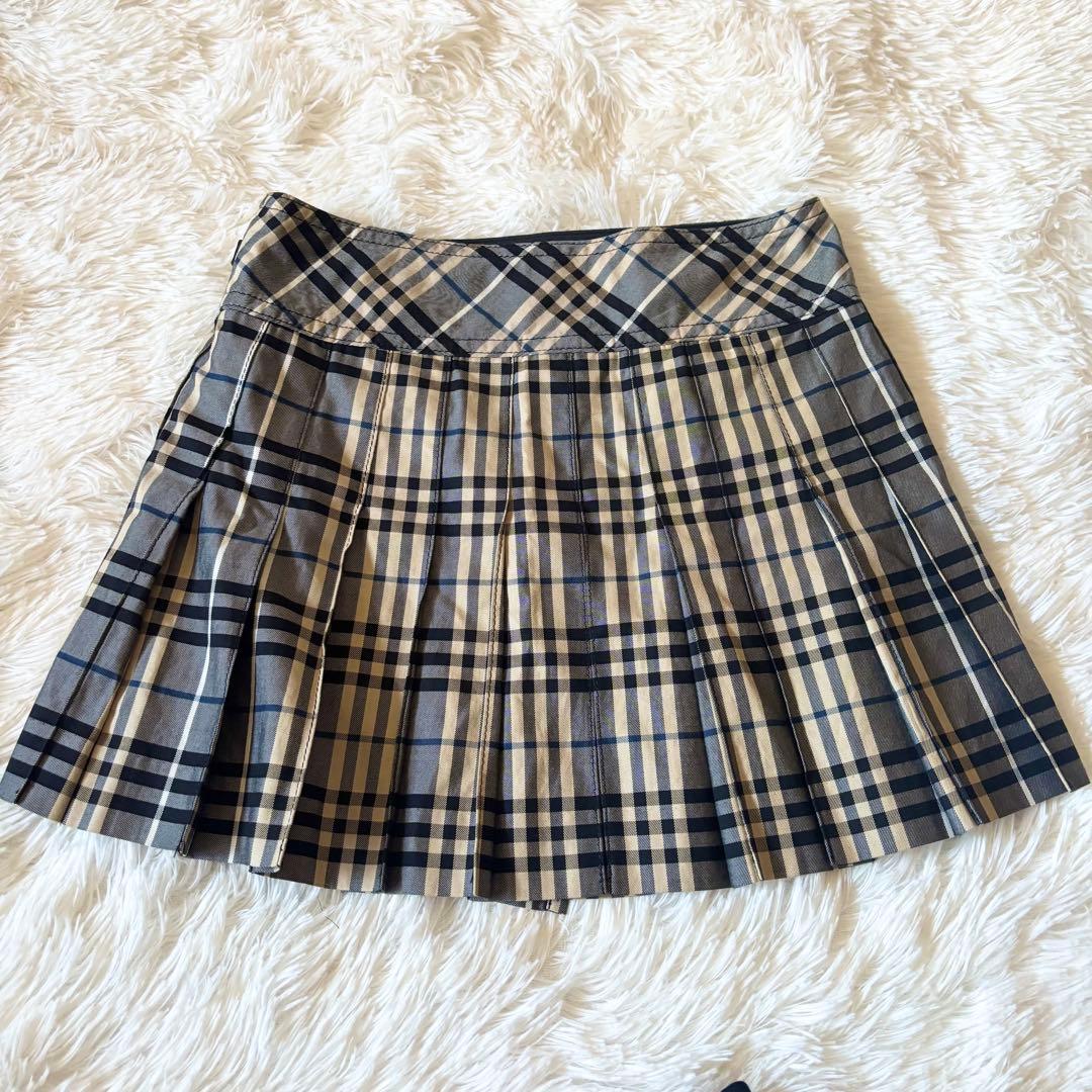 BURBERRY BLUE LABEL 2連 ベルト付 プリーツスカート