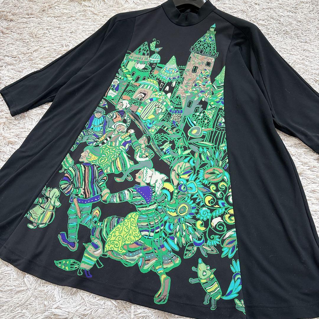 極美品✨TOKUKO 1er VOL 絵画 切り替え フレア チュニック アート