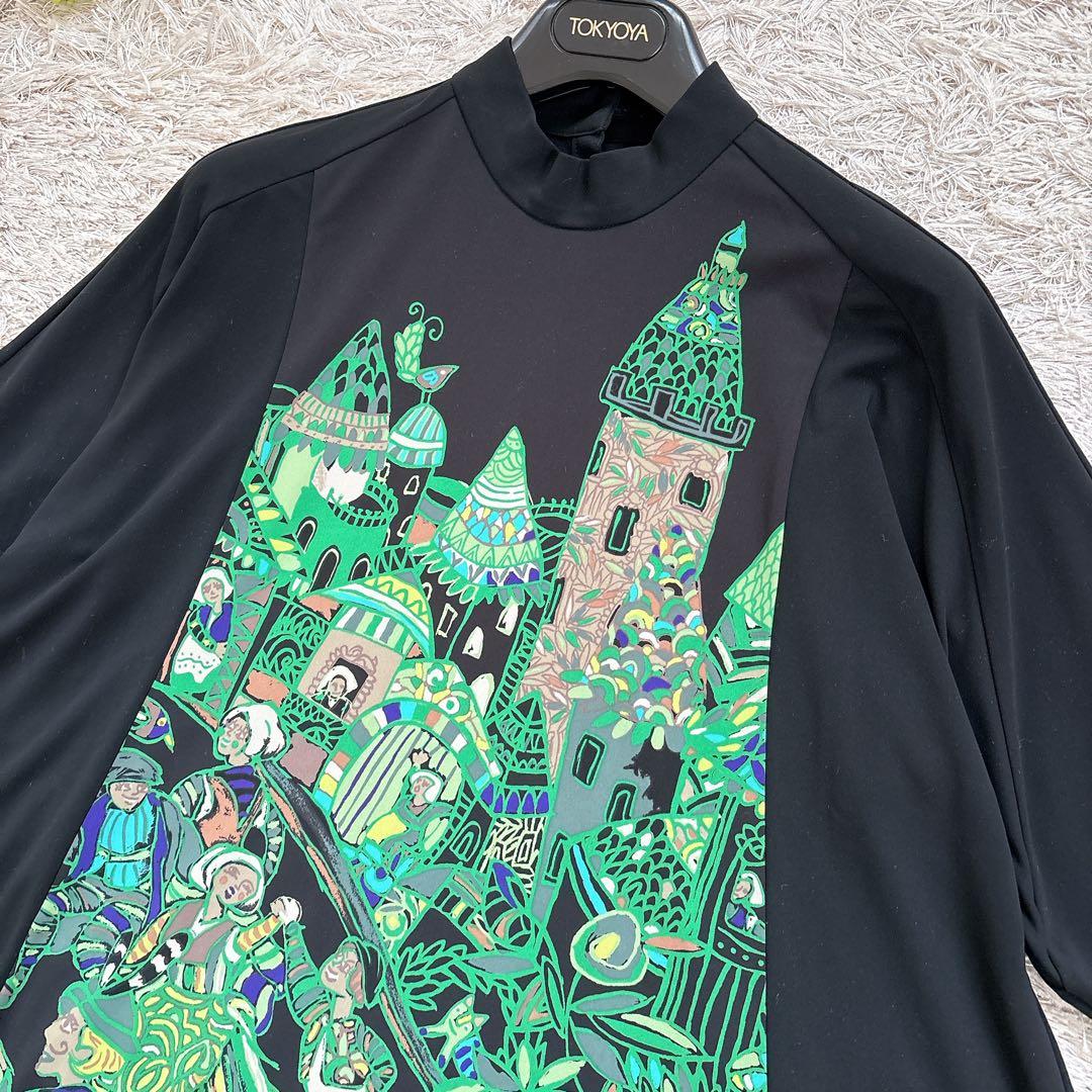 極美品✨TOKUKO 1er VOL 絵画 切り替え フレア チュニック アート