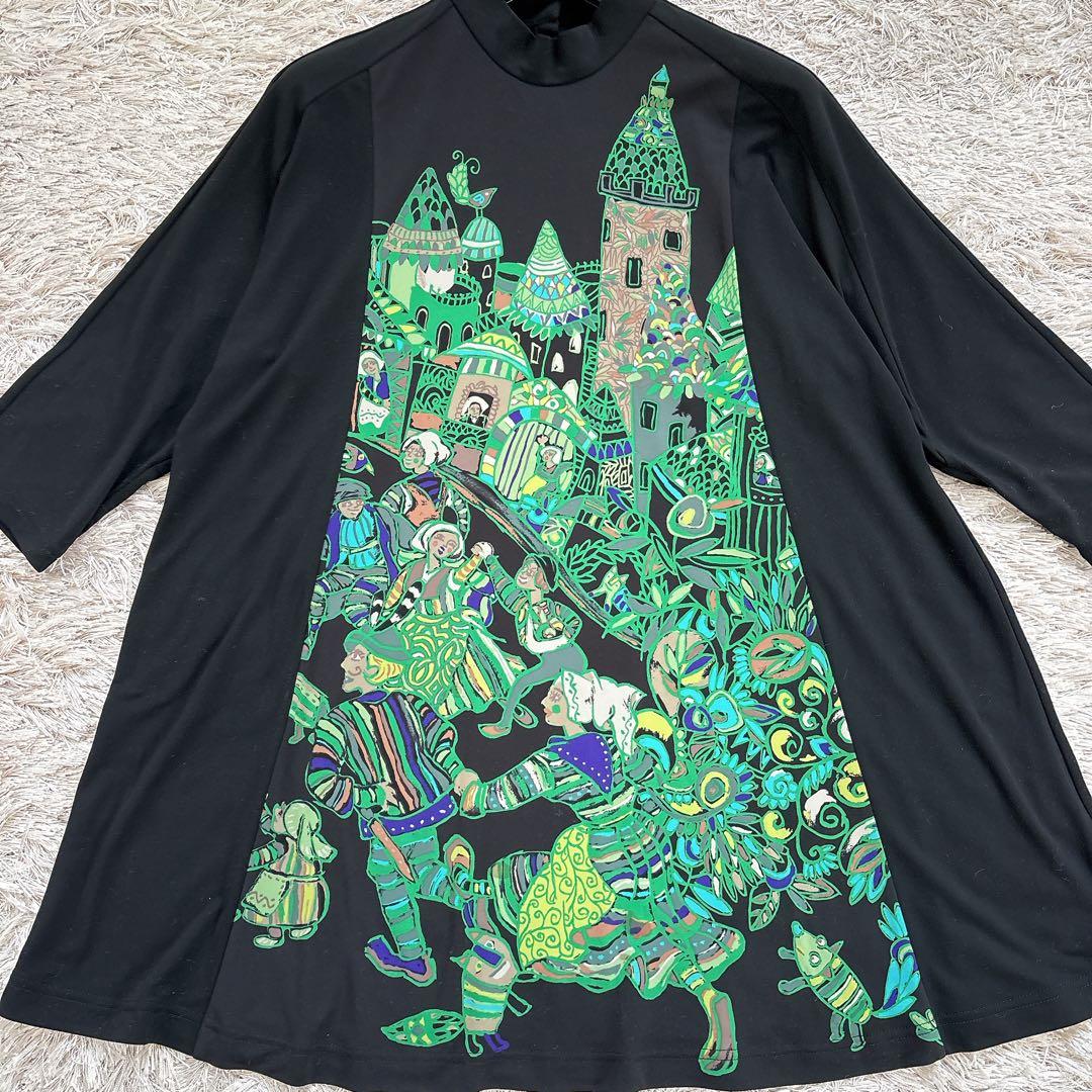 極美品✨TOKUKO 1er VOL 絵画 切り替え フレア チュニック アート