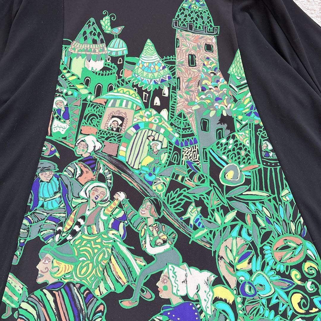 極美品✨TOKUKO 1er VOL 絵画 切り替え フレア チュニック アート