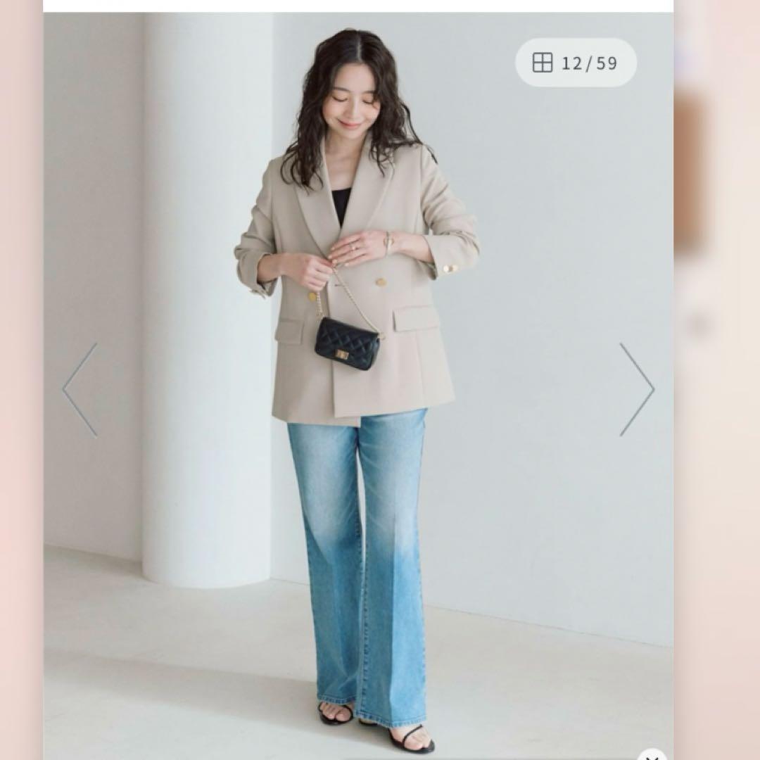 メタル釦ダブルジャケット　ラブティックボンボン　グレージュ　金ボタン