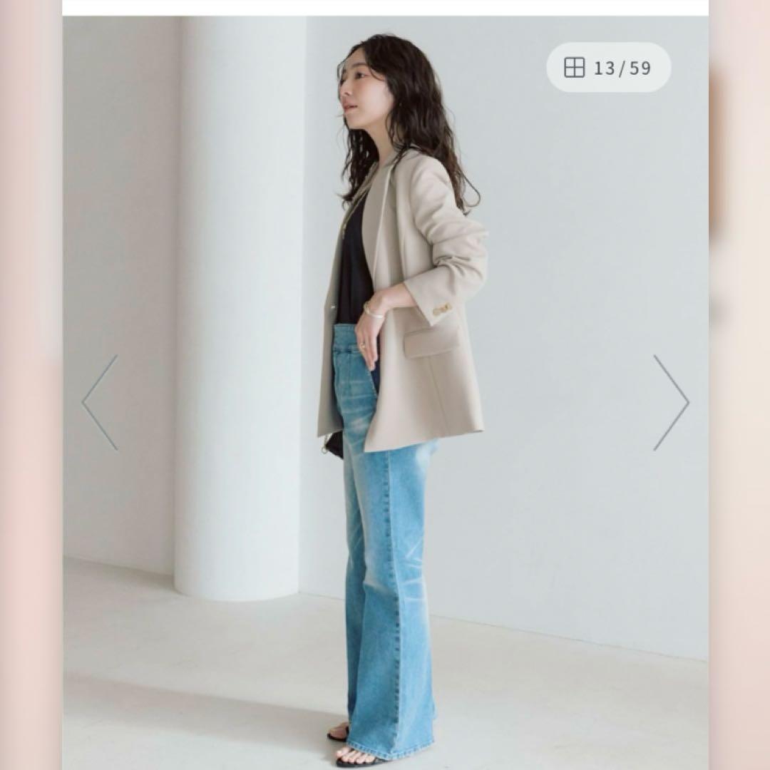 メタル釦ダブルジャケット　ラブティックボンボン　グレージュ　金ボタン