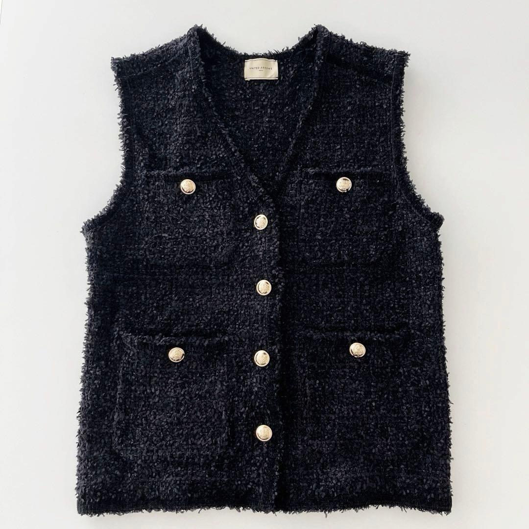 ユナイテッドアローズ★ツイード モールパイピング ベスト/ブラック
