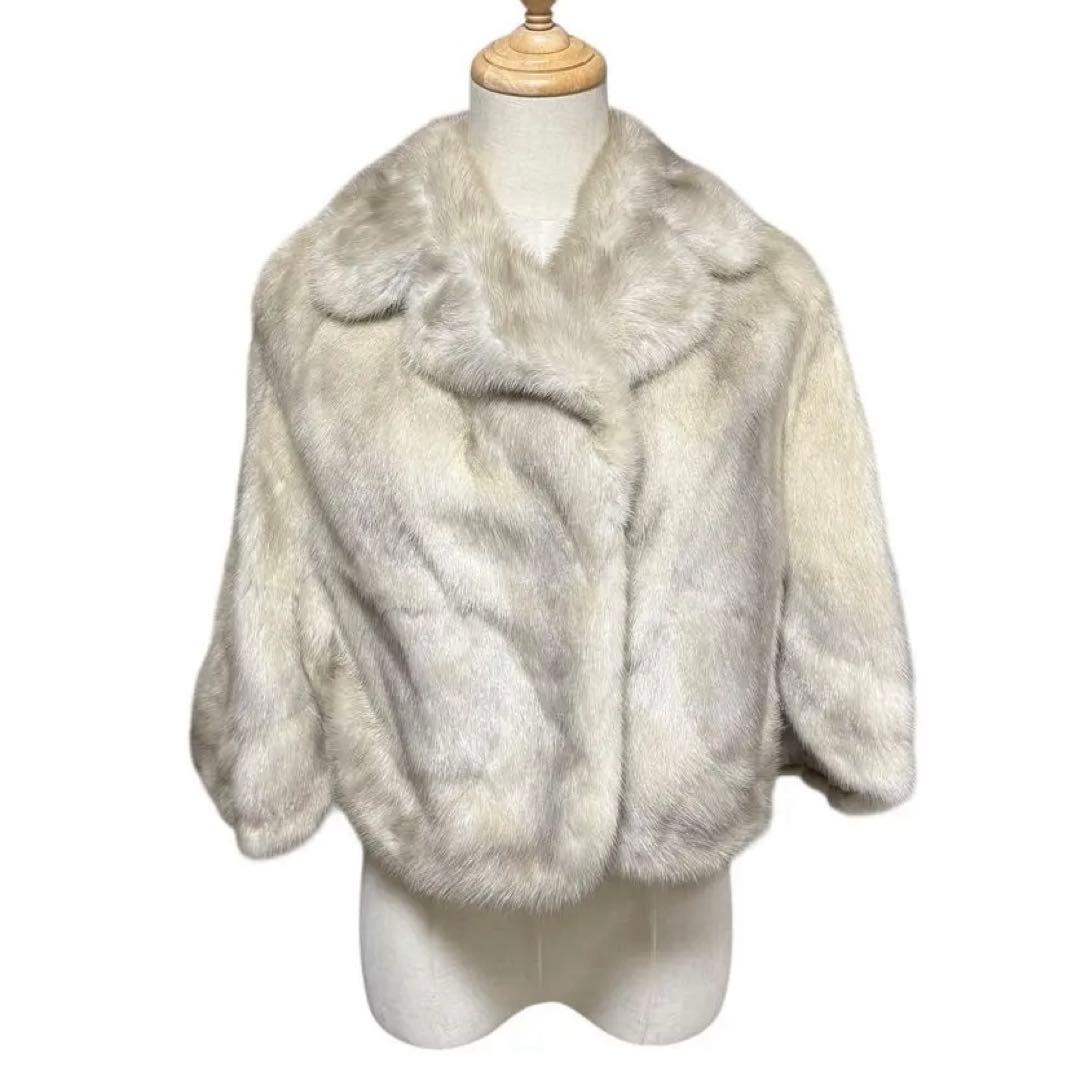 美品✨ T-K-FUR サファイアミンク ポンチョ ケープ リアルファー L相当