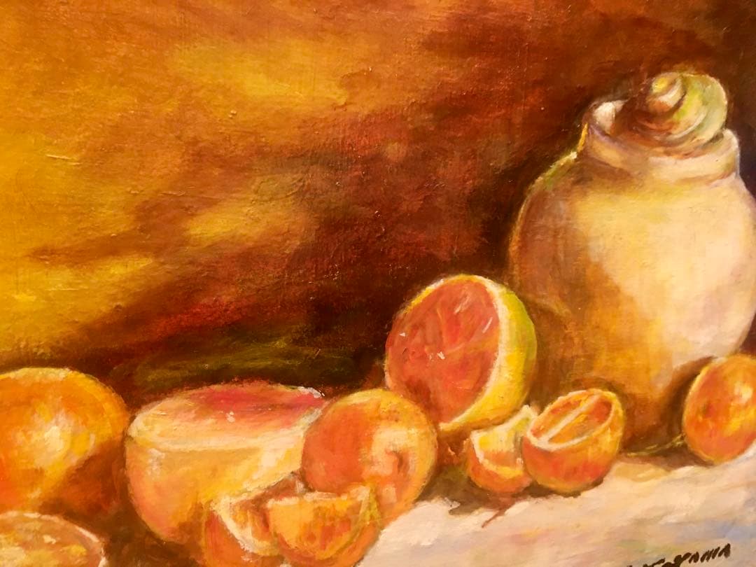 壺とオレンジ　F6 油彩画 W41センチ×H32センチ