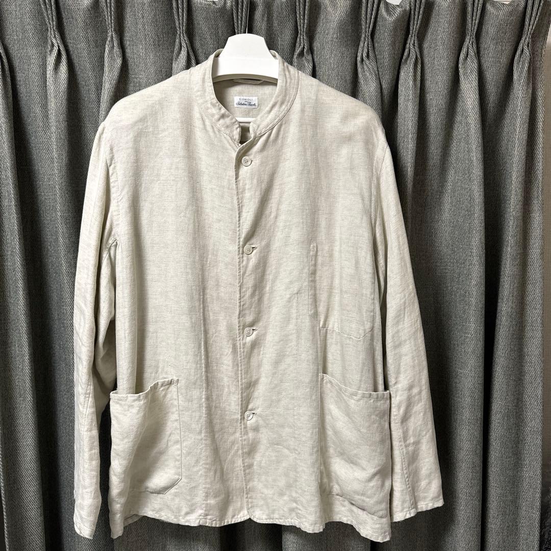 COMOLI リネンヘリンボーン スタンドカラージャケット　IVORY