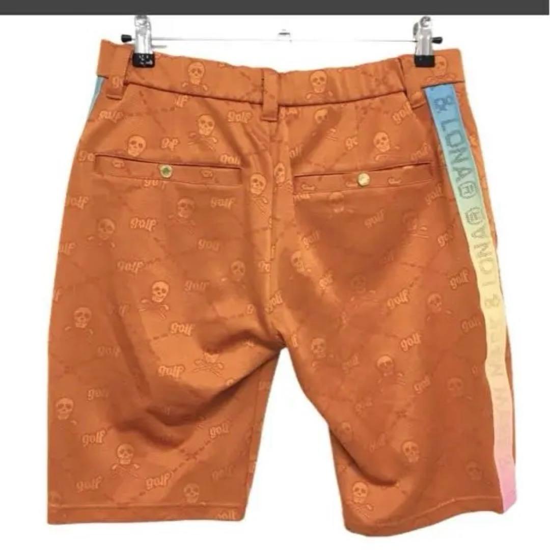 マークアンドロナ ハーフパンツ オレンジ スカル サイドロゴライン メンズ 48