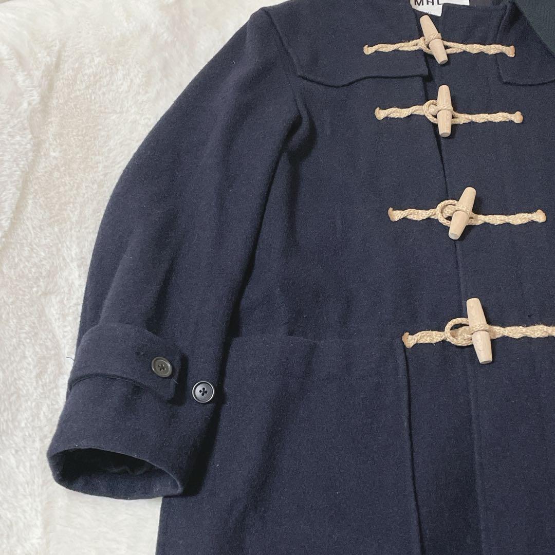 MHL. ロングダッフルコート ウール トグル M ネイビー　通勤　通学