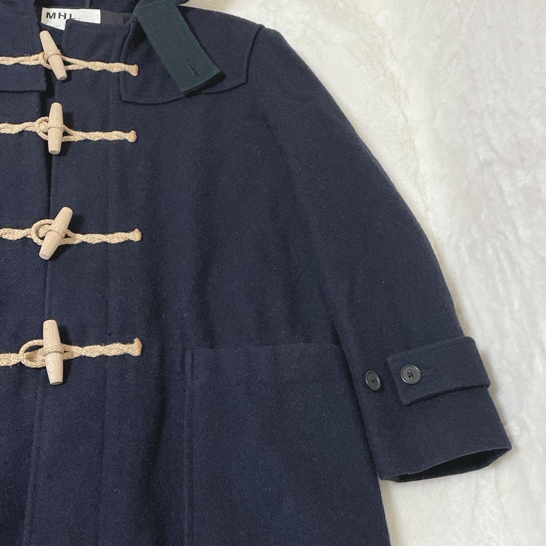 MHL. ロングダッフルコート ウール トグル M ネイビー　通勤　通学