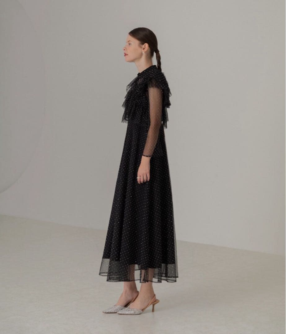 LEJA 2wayドットストーンギャザーチュールAラインドレス M