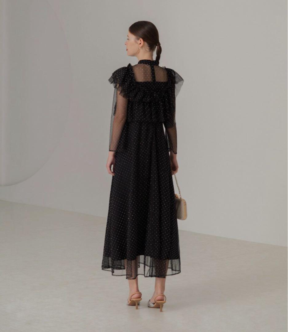 LEJA 2wayドットストーンギャザーチュールAラインドレス M