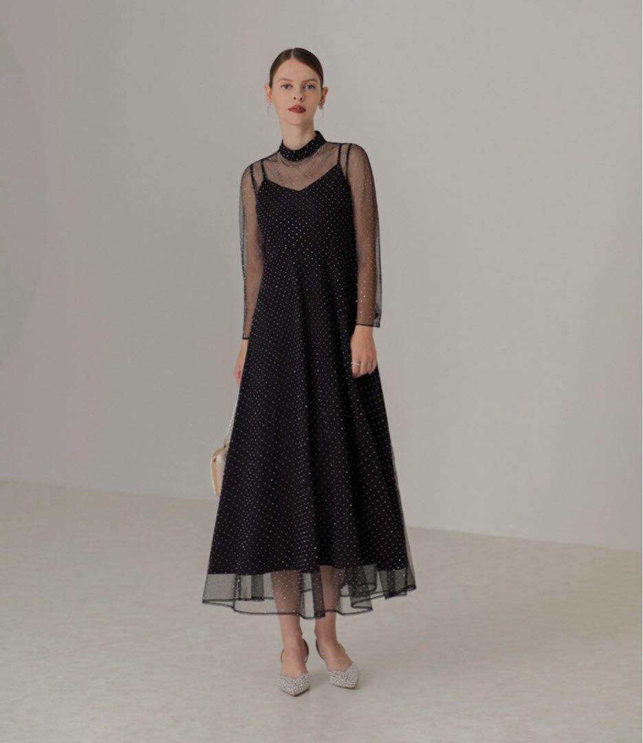 LEJA 2wayドットストーンギャザーチュールAラインドレス M