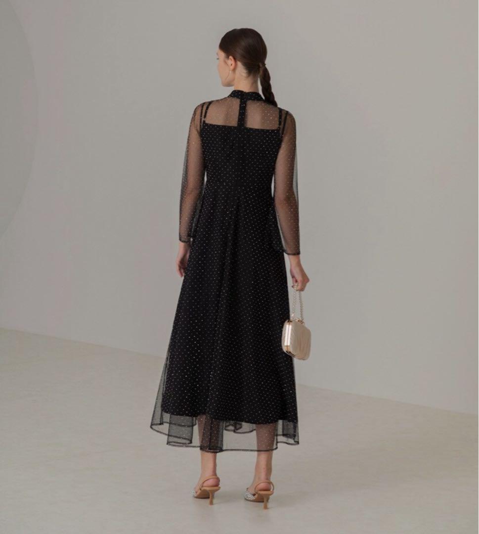 LEJA 2wayドットストーンギャザーチュールAラインドレス M