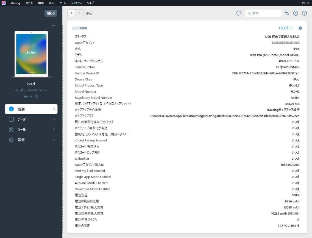 iPad Pro12.9インチ32GB A1584 Wi-Fiバッテリー100％
