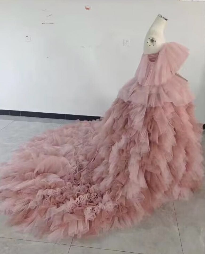 ニュアンスカラードレス くすみピンク ふわふわ チュール プリンセスドレス