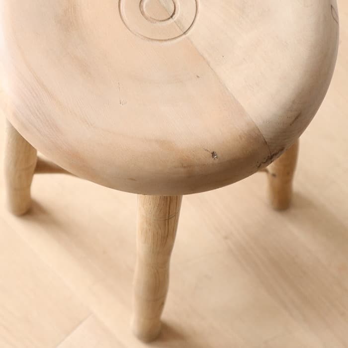 Aアンティーク 木製 無塗装 無垢材 丸スツール 古家具 ブナ タモ