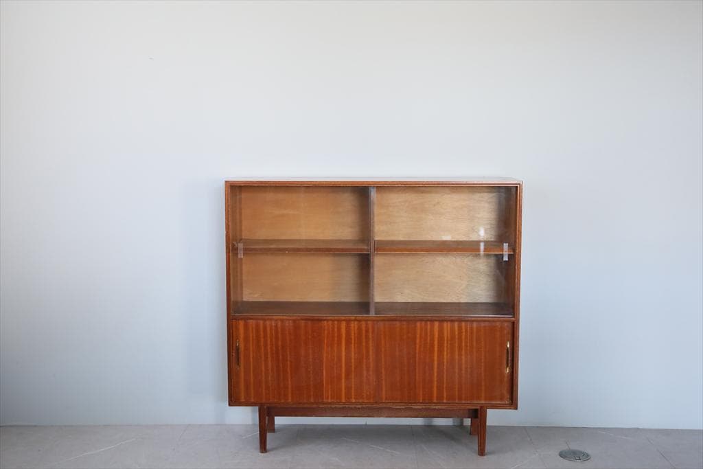 英国アンティークチーク古木キャビネット/木製本棚/食器棚/飾り棚(92-41)