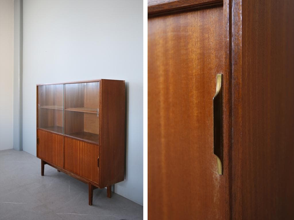 英国アンティークチーク古木キャビネット/木製本棚/食器棚/飾り棚(92-41)