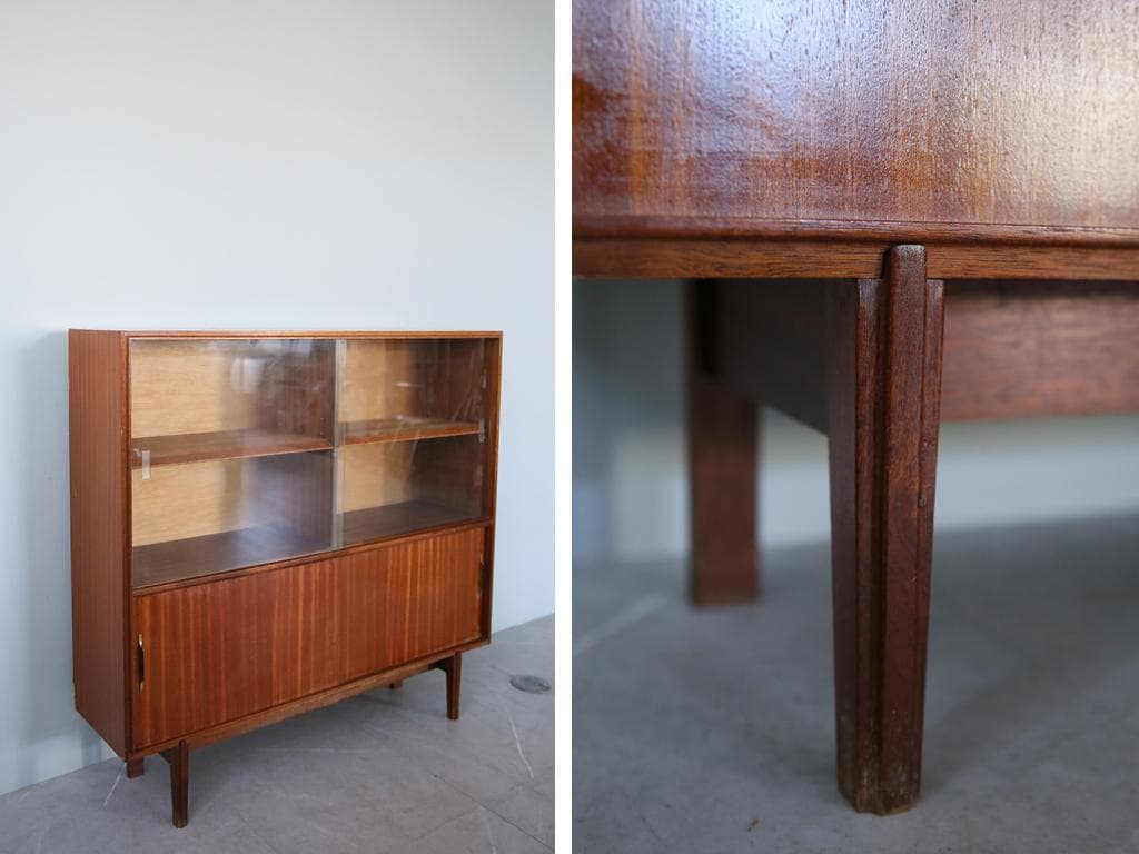 英国アンティークチーク古木キャビネット/木製本棚/食器棚/飾り棚(92-41)