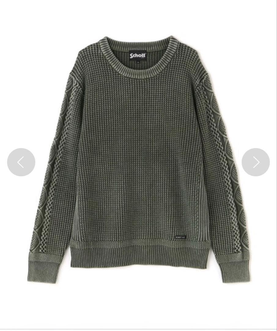 Schott ケーブルニットセーター S セージ