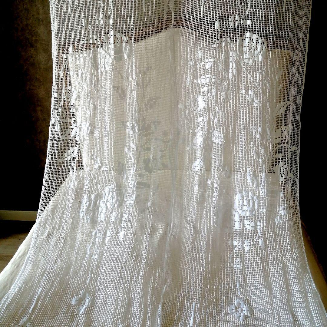 薔薇モチーフ　コットンフィレ風レース　ホワイトレースカーテン　2枚　 H235