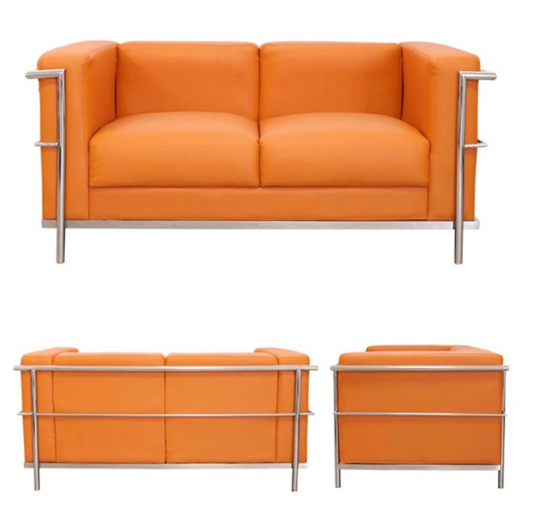 2人掛けソファ おしゃれな合皮ソファー オレンジ