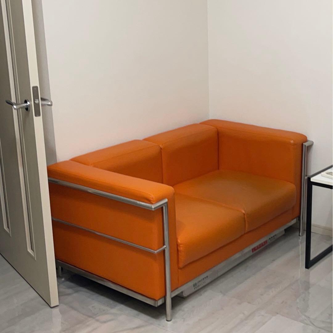 2人掛けソファ おしゃれな合皮ソファー オレンジ