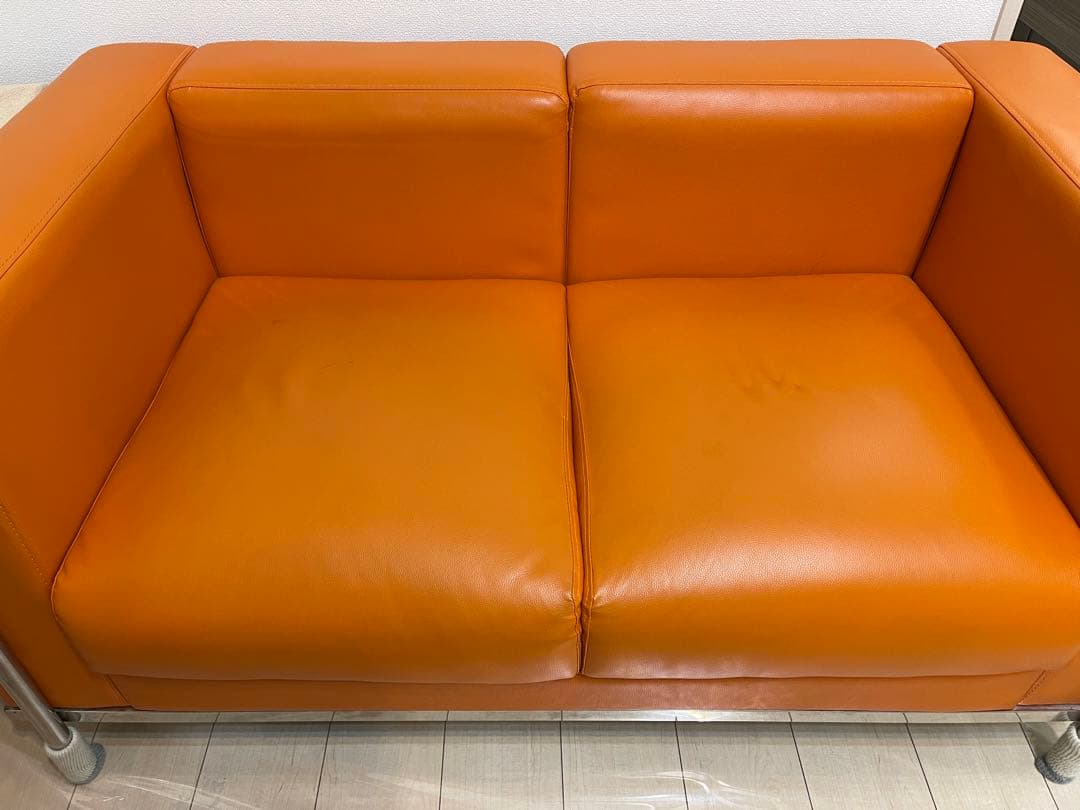 2人掛けソファ おしゃれな合皮ソファー オレンジ