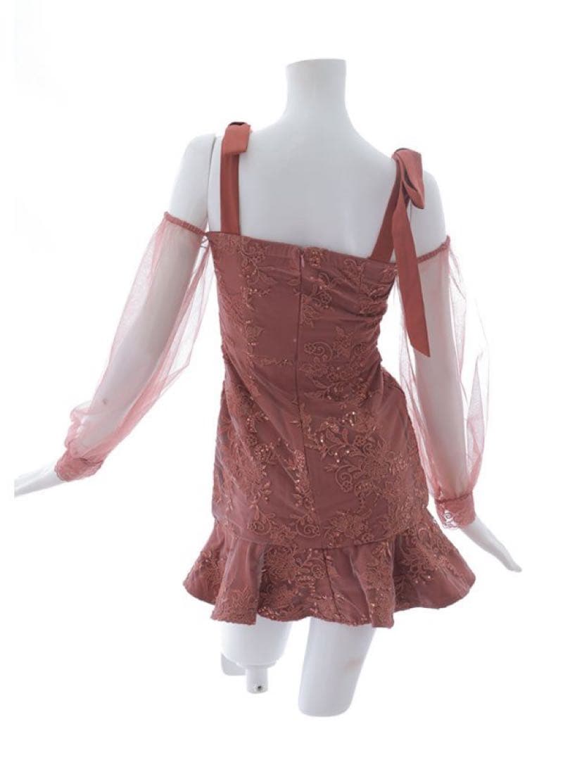 Jewels リボンショルダー刺繍レースドレス