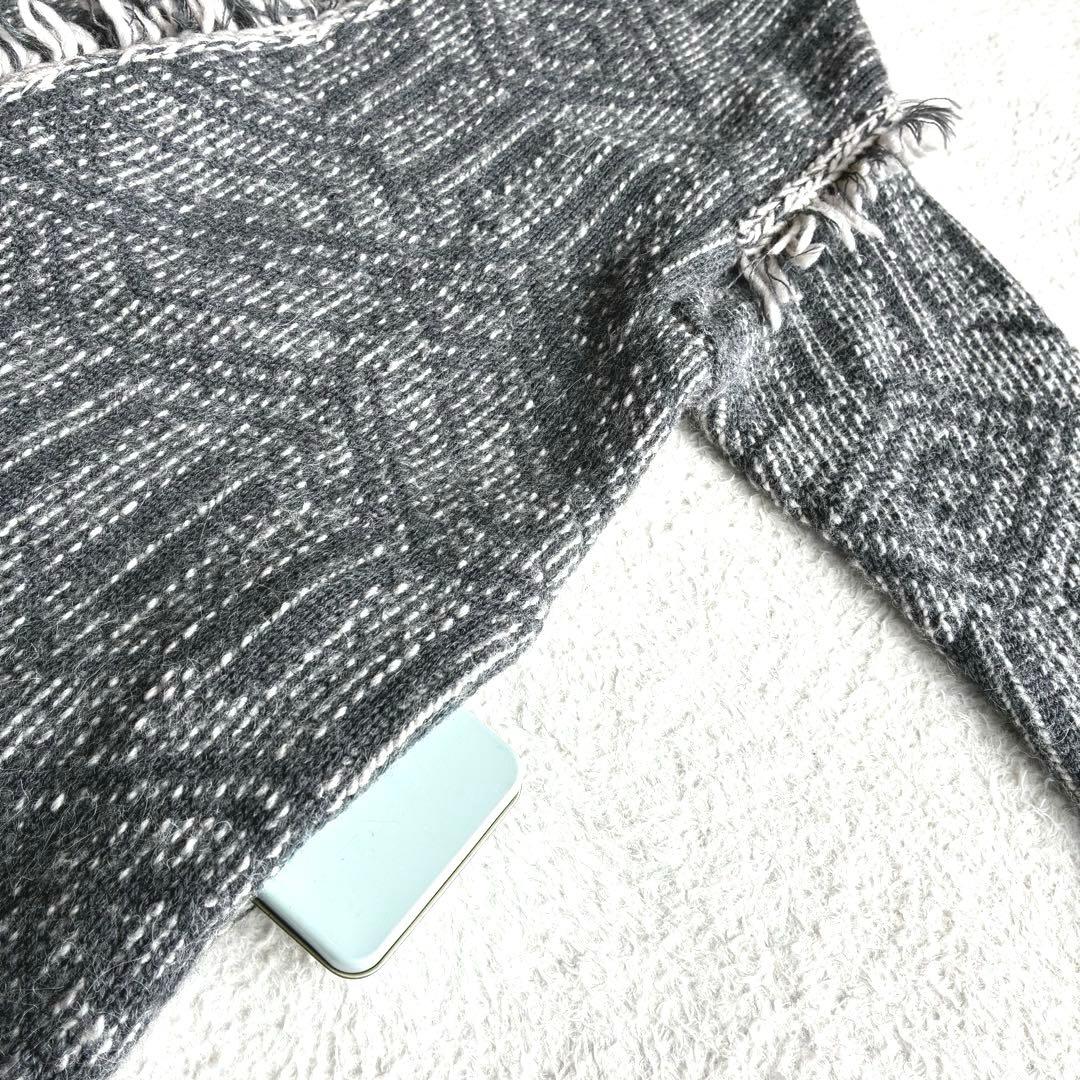 美品 スキャパ SCAPA フリンジ付き幾何学模様 ニットカーディガン 44