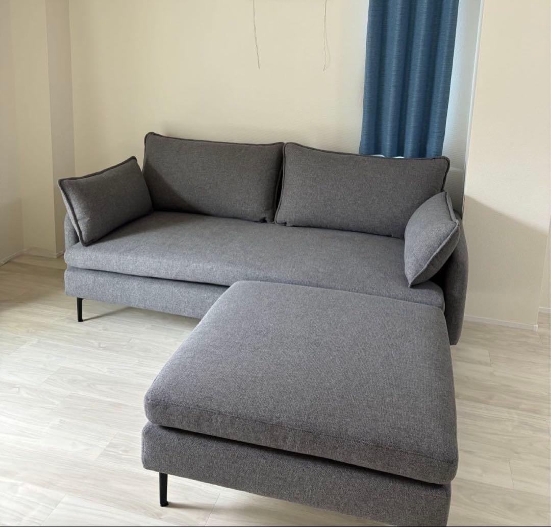 「RS販売」グレー 長ソファ 背もたれクッション付き