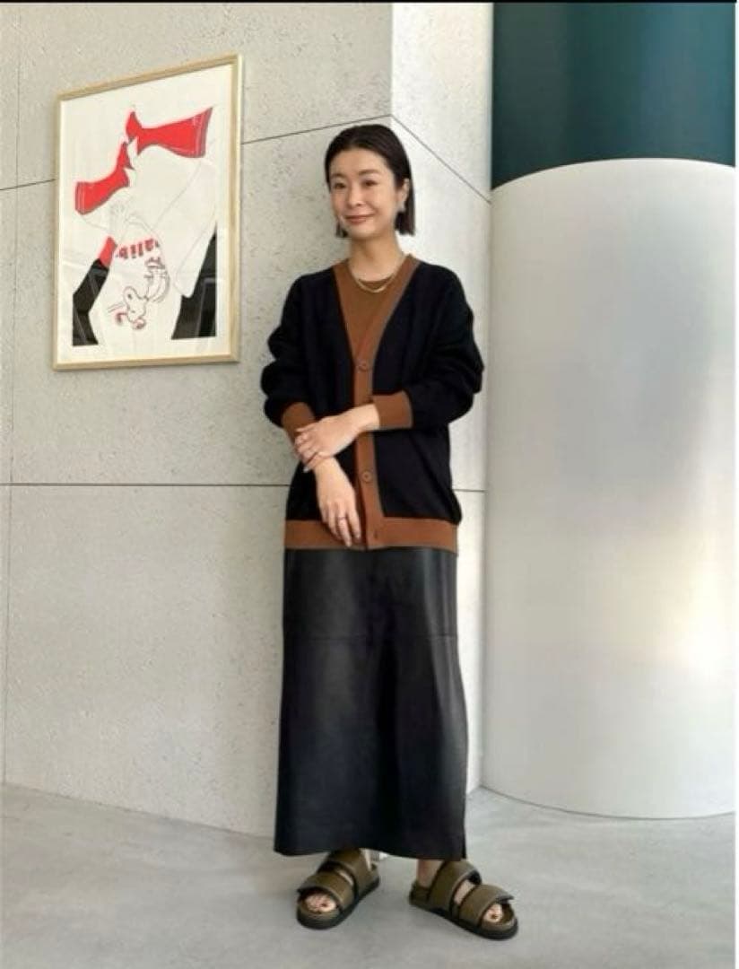 CABaN コットンカシミヤ バイカラーVネックカーディガン